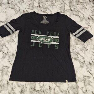 47 Brand Womens X Large New York Jets EST 60 T Shirt V Neck NFL Black Green